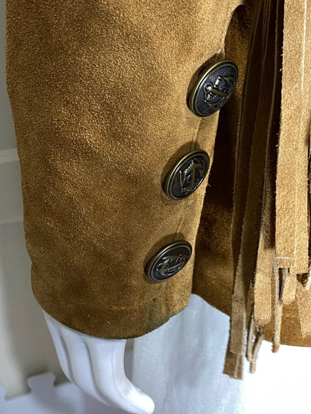 VINTAGE REAL LEATHER Brown Suede Fringe Jacket Western Festival Boho Hippie Sz L - Picture 7 of 13